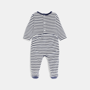 بذلة نوم مخملية مخططة مع رسوم صواريخ، باللون الأزرق للأطفال الصغار